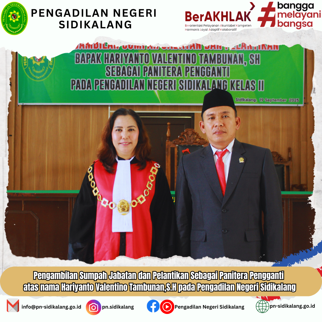 Pengadilan Negeri Sidikalang Gelar Pengambilan Sumpah Jabatan dan Pelantikan Panitera Pengganti Baru
